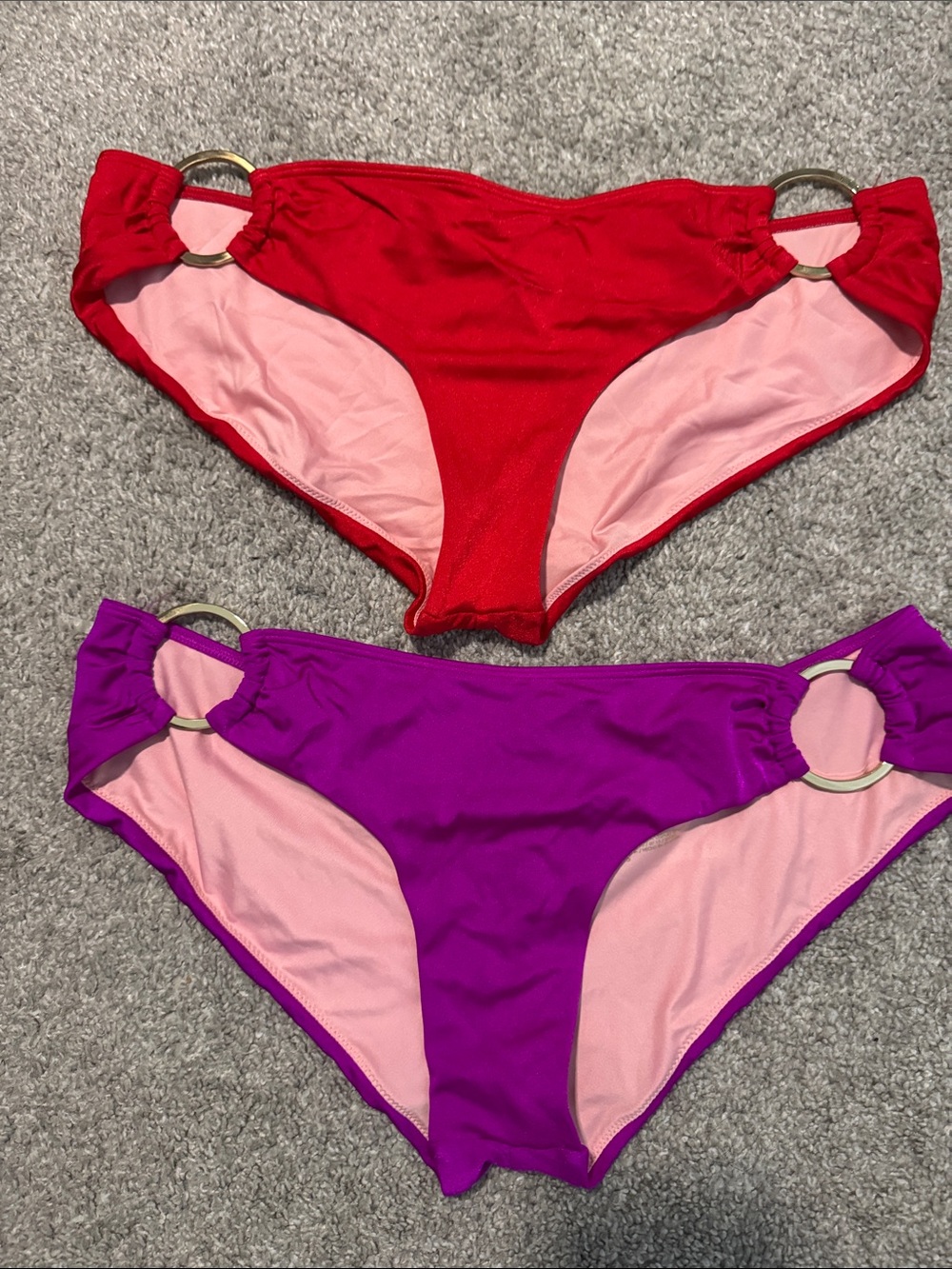 Victoria's Secret Ring-Detail Bikini Bottoms in Red & Purple